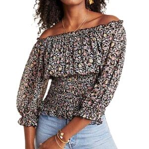 Anthropologie Lucia Smocked Off-Shoulder Floral Peasant Top